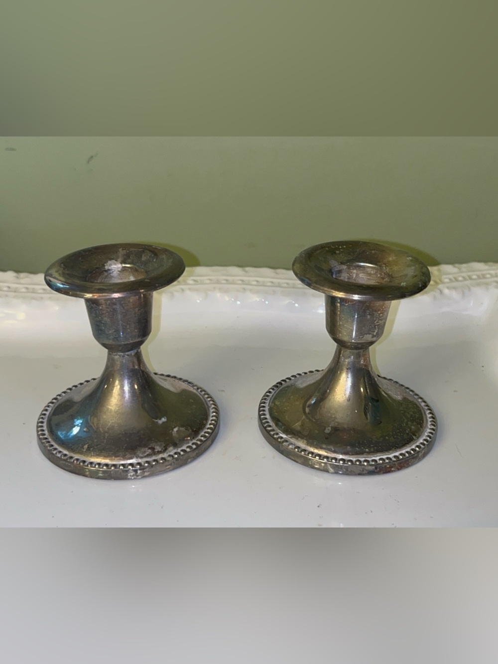 Polished Silver Tone Short Metal Taper Candle Holders, Round Base 3in - Set of 2